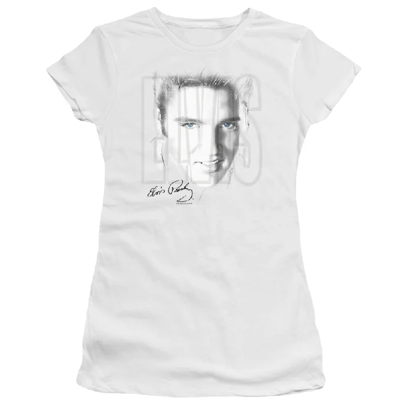 Instant Discount Elvis Presley Juniors T-Shirt Blue Eyes White Tee