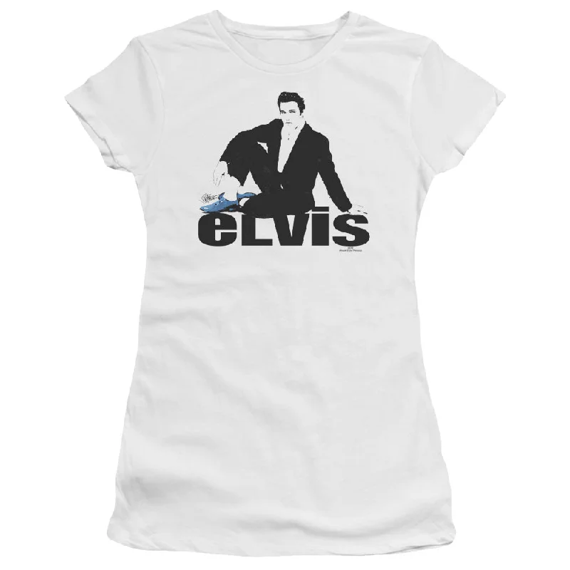 Special Savings Elvis Presley Juniors T-Shirt Blue Suede Shoes White Tee