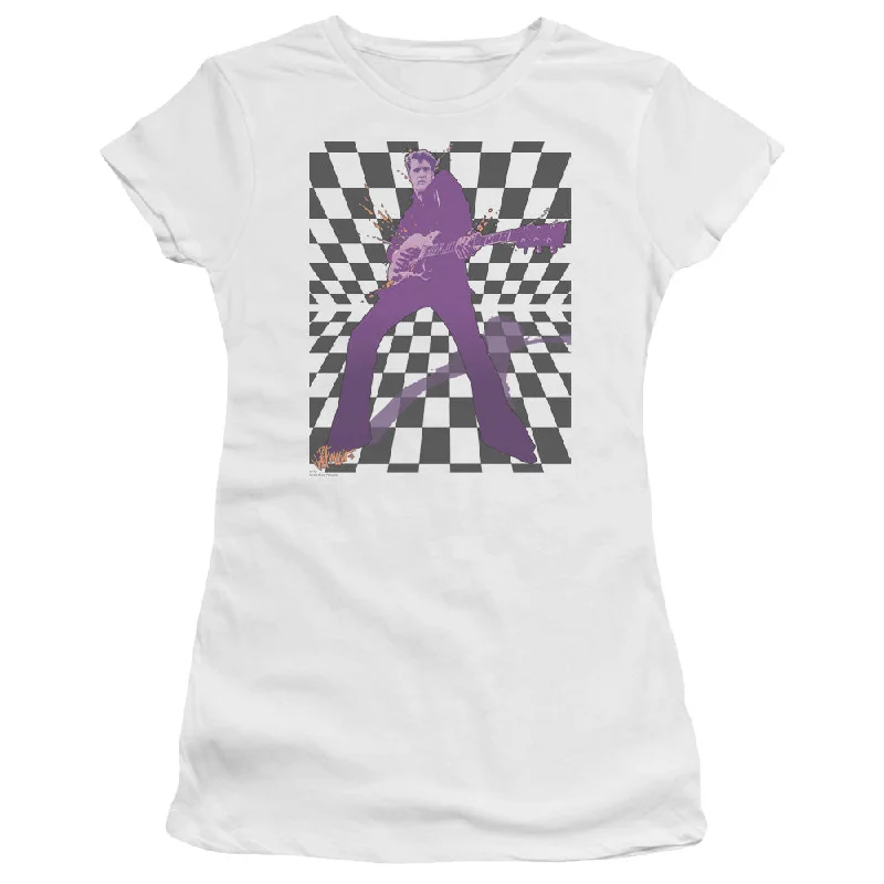 Amazing Deals Elvis Presley Juniors T-Shirt Checkered Portrait White Tee