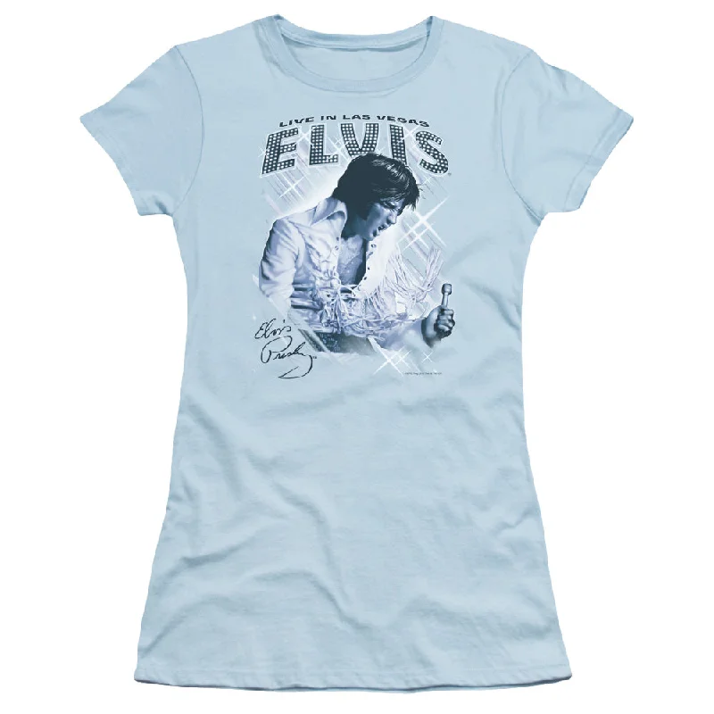 Final Markdown Elvis Presley Juniors T-Shirt Live in Las Vegas Carolina Blue Tee