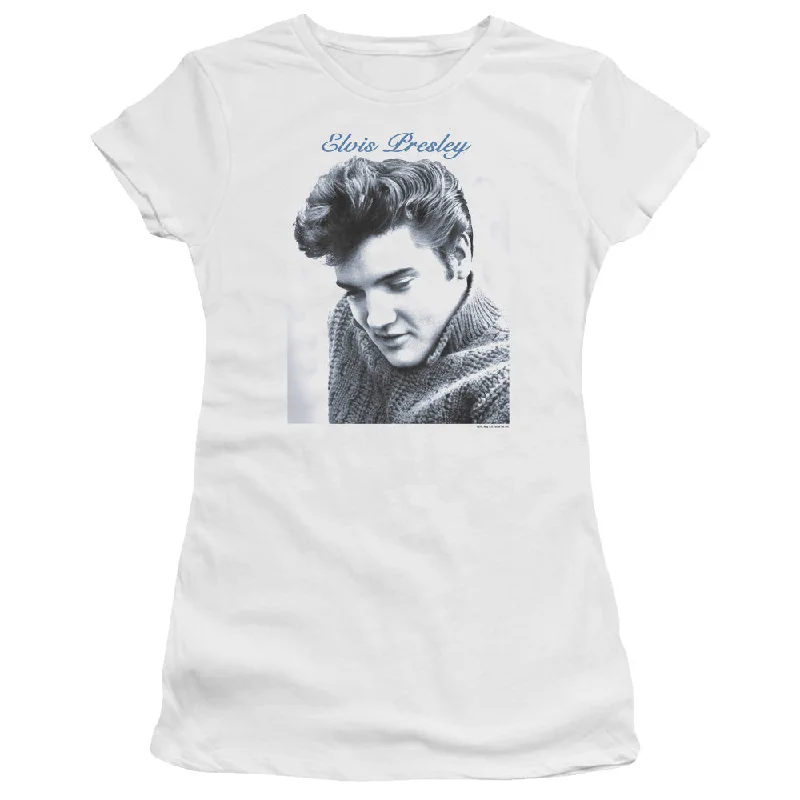 Huge Savings Elvis Presley Juniors T-Shirt Looking Down White Premium Tee