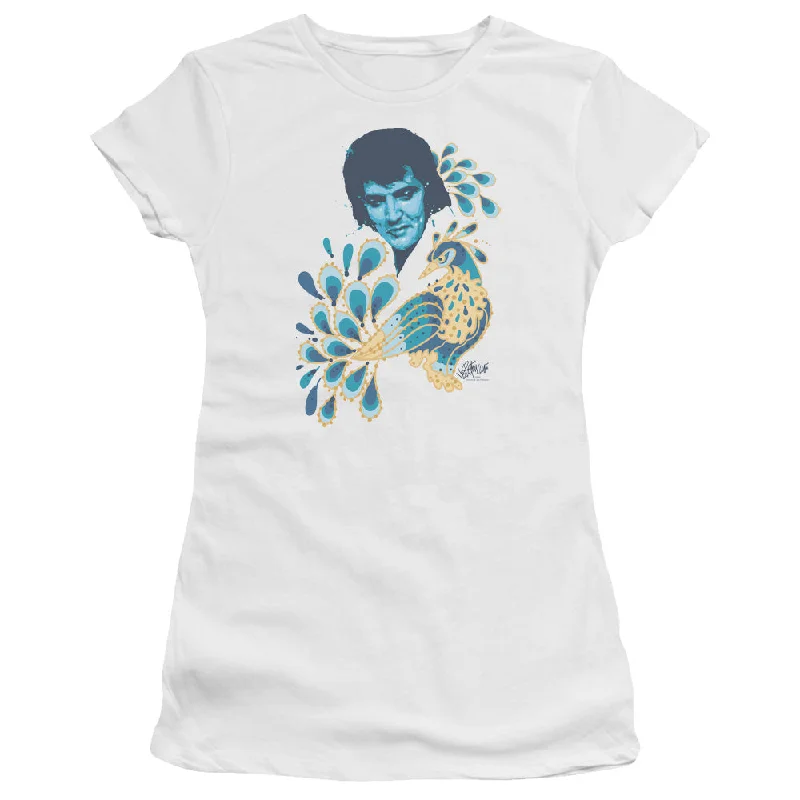 Price Drop Elvis Presley Juniors T-Shirt Peacock Suit White Premium Tee