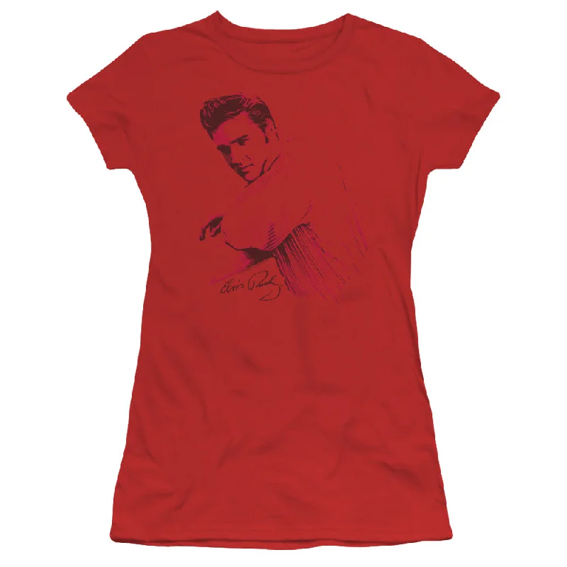 Deal Dash Elvis Presley Juniors T-Shirt Side Portrait Red Tee