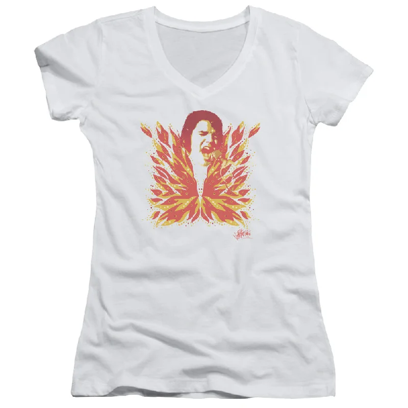 Online Only Elvis Presley Juniors V-Neck T-Shirt His Latest Flame White Tee