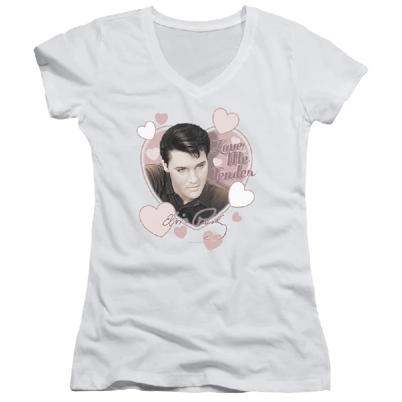 Flash Sale Elvis Presley Juniors V-Neck T-Shirt Love Me Tender White Tee