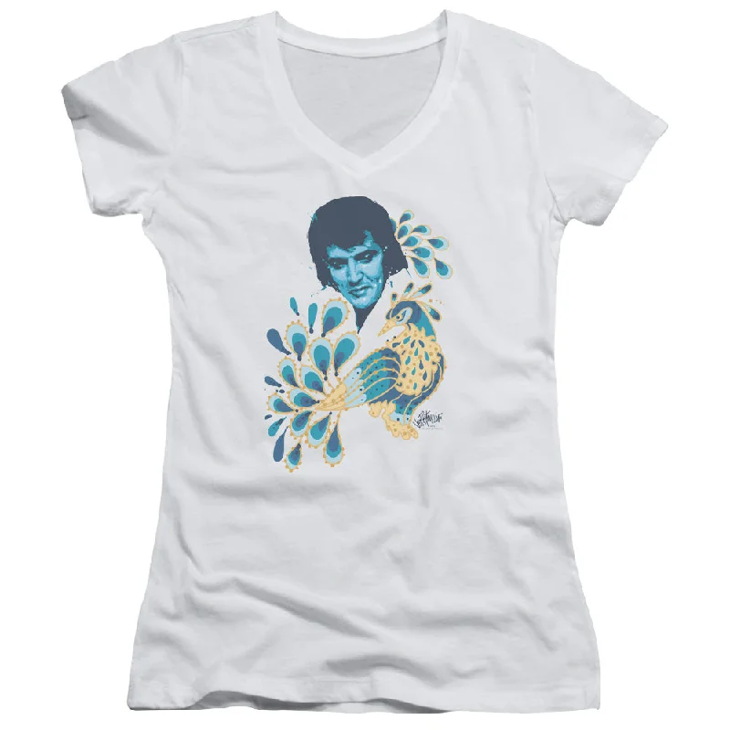 Mega Sale Elvis Presley Juniors V-Neck T-Shirt Peacock Suit White Tee