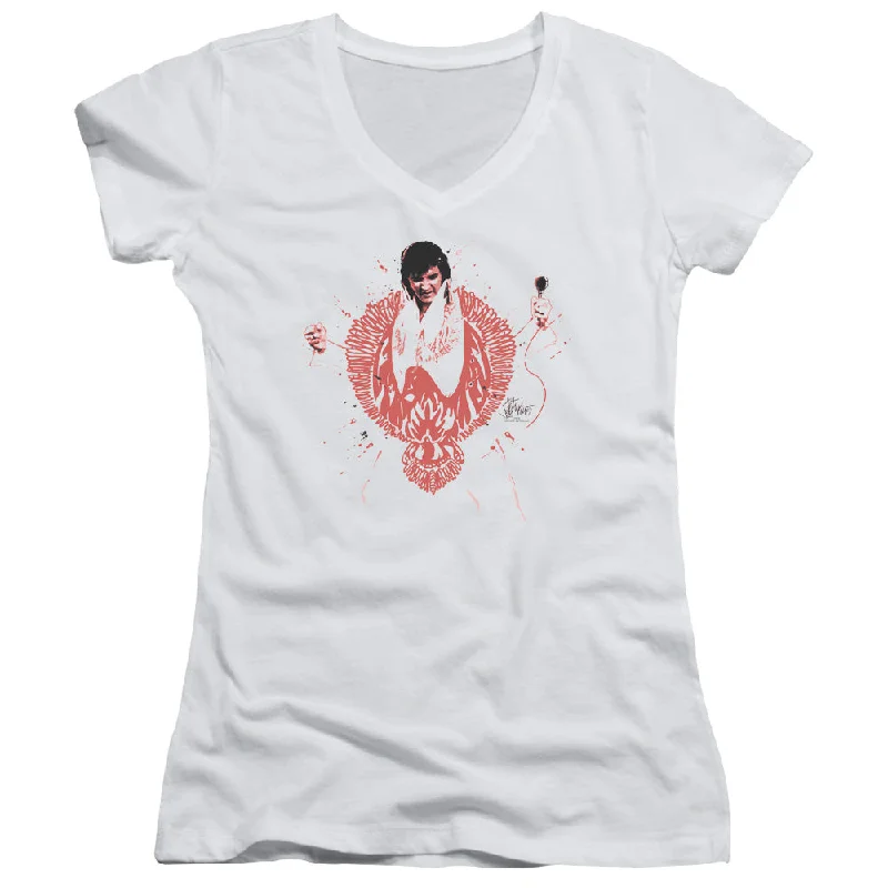 Today’s Deal Elvis Presley Juniors V-Neck T-Shirt Red Phoenix Suit White Tee