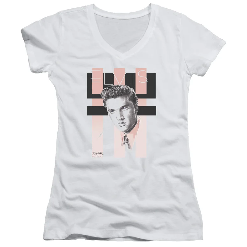 Big Discounts Elvis Presley Juniors V-Neck T-Shirt Retro Portrait White Tee