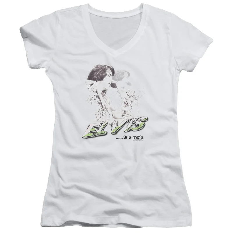 Low Prices Elvis Presley Juniors V-Neck T-Shirt Verb White Tee