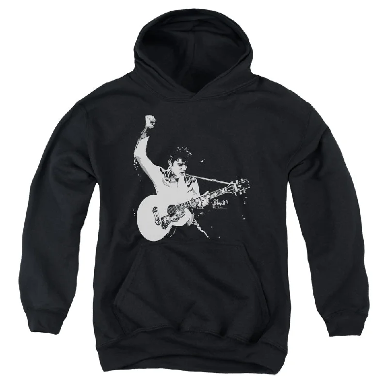 Markdown Madness Elvis Presley Kids Hoodie Black and White Photo Black Hoody