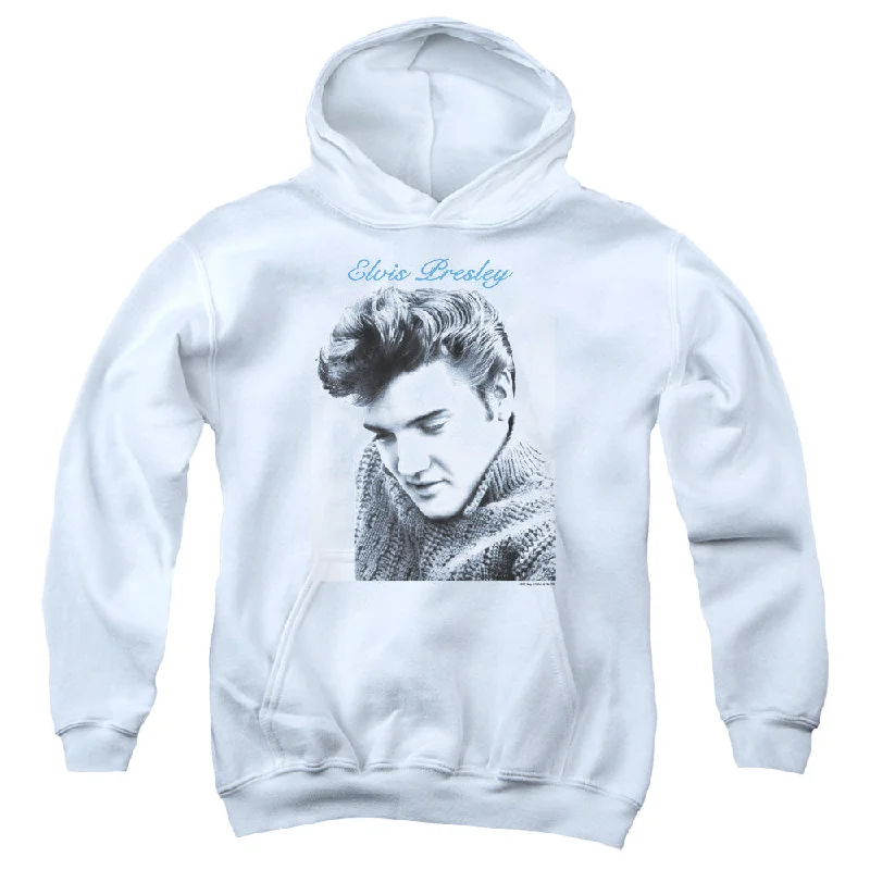 Super Deal Elvis Presley Kids Hoodie Looking Down White Hoody