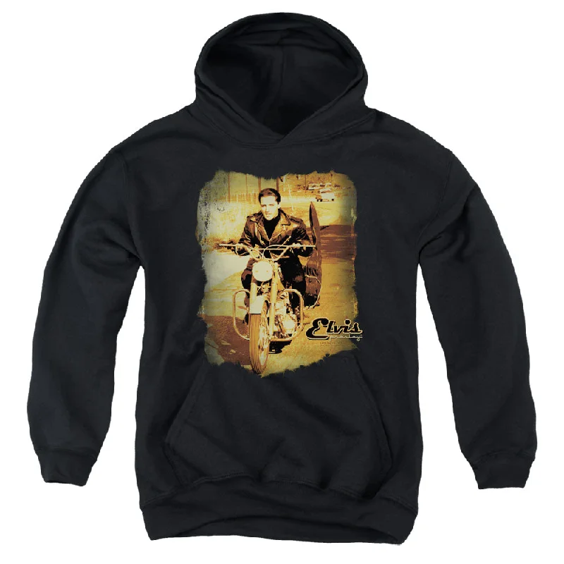Seasonal Clearance Elvis Presley Kids Hoodie On The Road Black Hoody