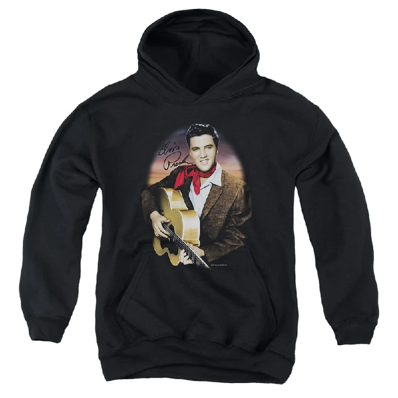 Limited Availability Elvis Presley Kids Hoodie Red Scarf and Guitar Black Hoody