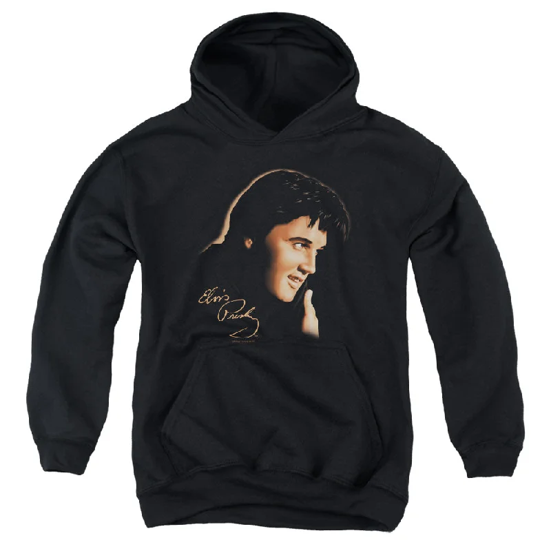 Closeout Elvis Presley Kids Hoodie Side Profile Portrait Black Hoody