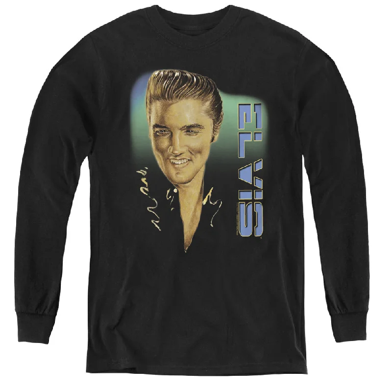 Deal Alert Elvis Presley Kids Long Sleeve Shirt Slicked Back Hair Black Tee