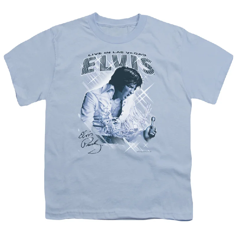 Super Deal Elvis Presley Kids T-Shirt Live in Las Vegas Carolina Blue Tee