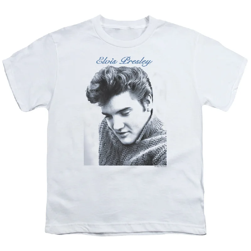 Don't Wait Elvis Presley Kids T-Shirt Looking Down White Tee