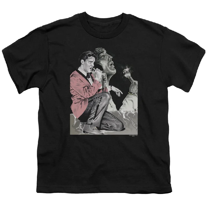 Best Deals Elvis Presley Kids T-Shirt Mic Smoking Black Tee