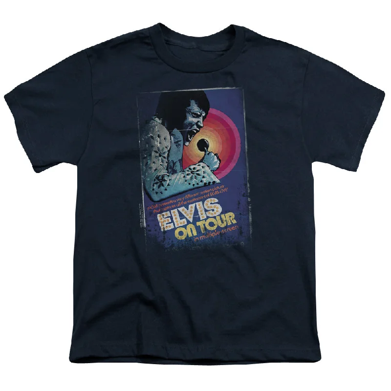 Customer Appreciation Sale Elvis Presley Kids T-Shirt On Tour Poster Navy Tee