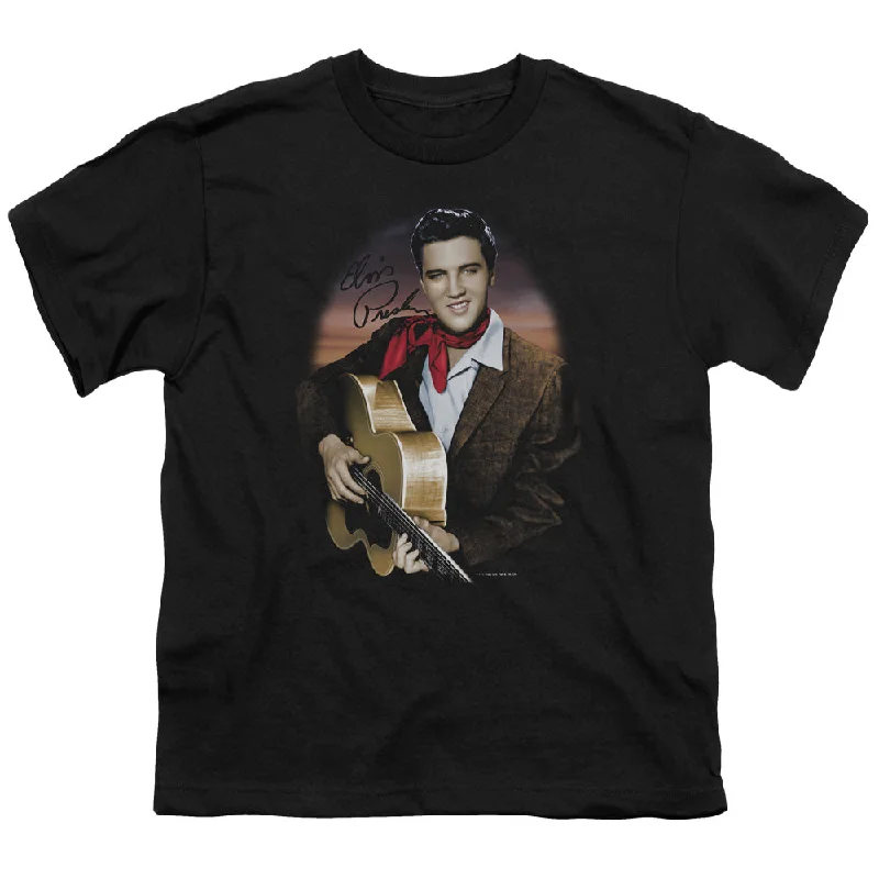 Low Prices Elvis Presley Kids T-Shirt Red Scarf and Guitar Black Tee