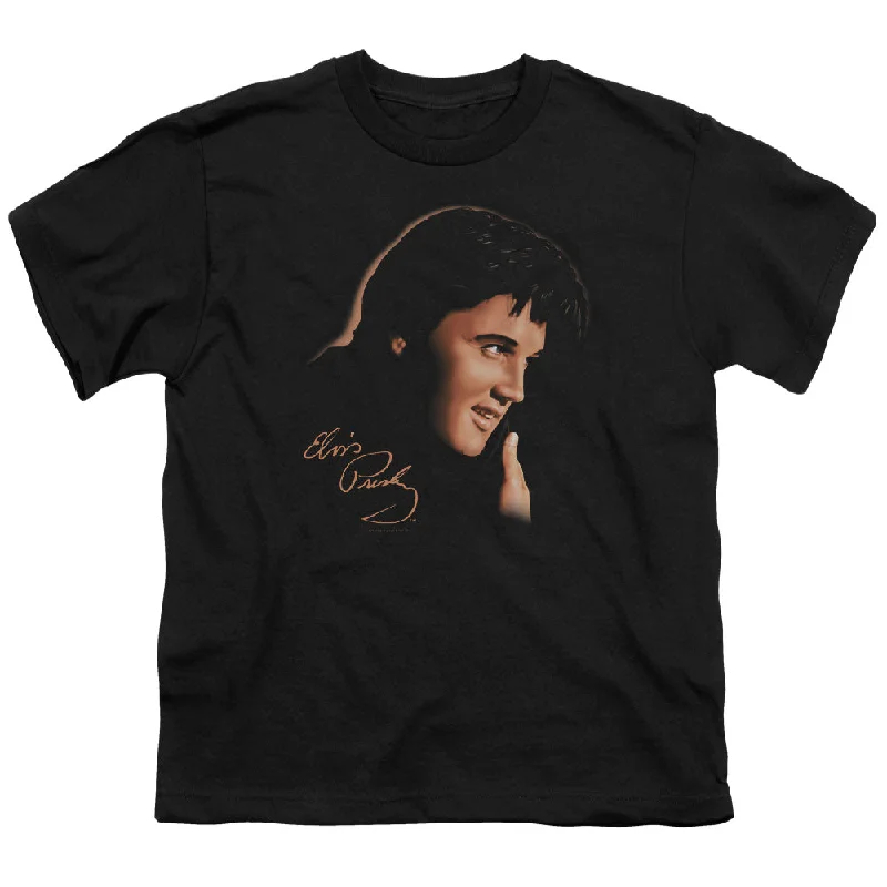 Don't Wait Elvis Presley Kids T-Shirt Side Profile Portrait Black Tee