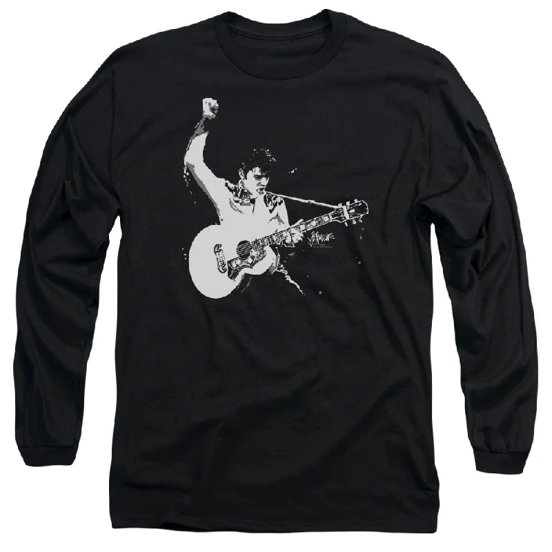 Big Discounts Elvis Presley Long Sleeve T-Shirt Black and White Photo Black Tee