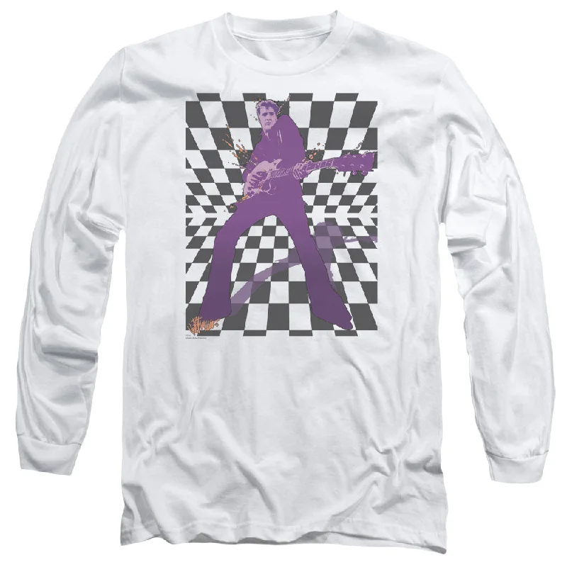 Final Sale Elvis Presley Long Sleeve T-Shirt Checkered Portrait White Tee