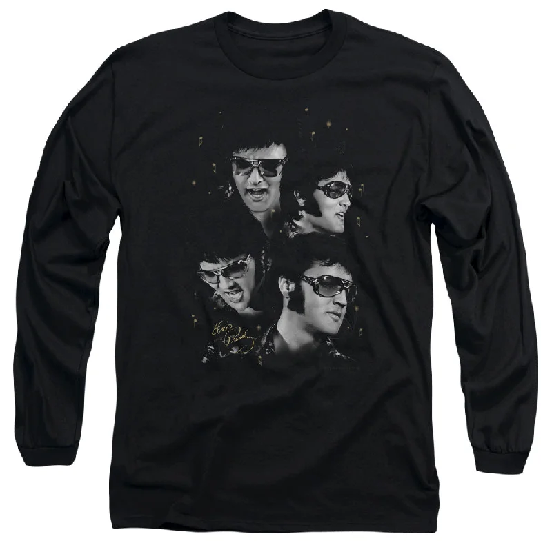 Deal of the Day Elvis Presley Long Sleeve T-Shirt Faces Black Tee