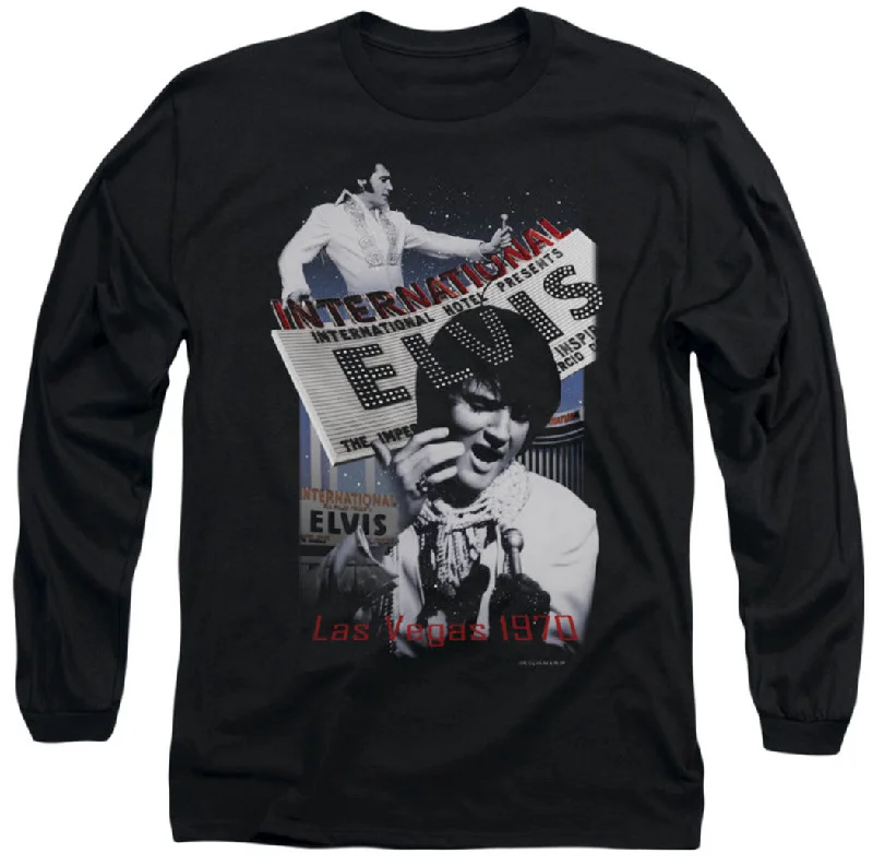 Final Markdown Elvis Presley Long Sleeve Adult T-Shirt - International Hotel Black Tee