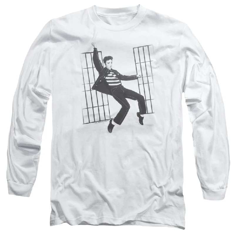 Members Only Elvis Presley Long Sleeve T-Shirt Jailhouse Rock White Tee