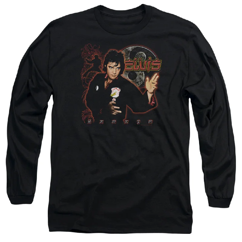Referral Discount Elvis Presley Long Sleeve T-Shirt Karate Black Tee