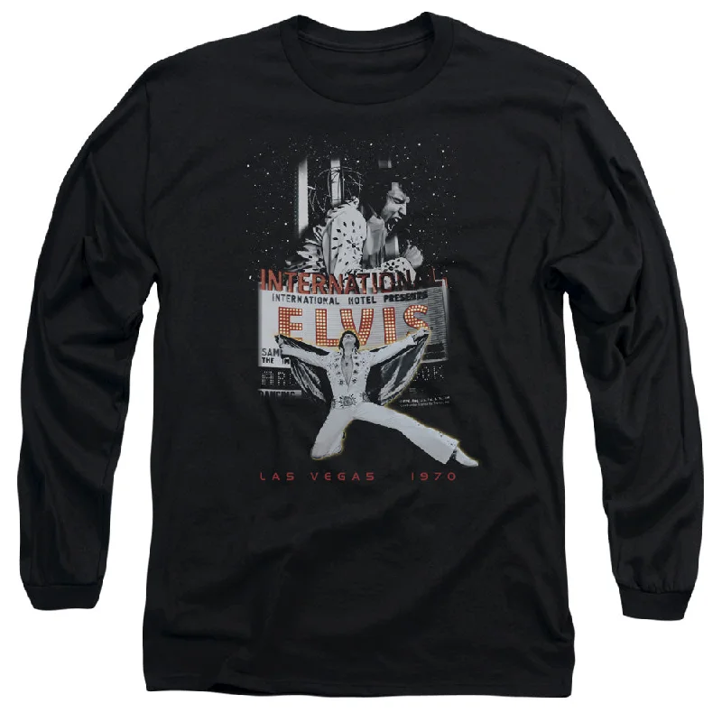YEAR-End Clearance Elvis Presley Long Sleeve T-Shirt Las Vegas 1970 Black Tee