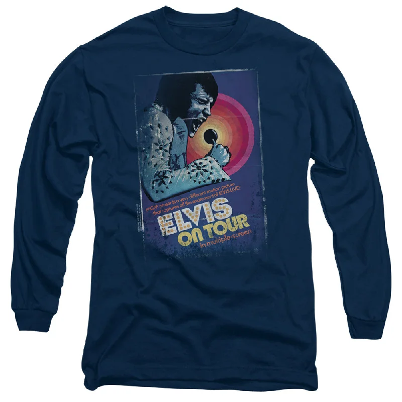 Friends and Family Sale Elvis Presley Long Sleeve T-Shirt On Tour Poster Navy Tee