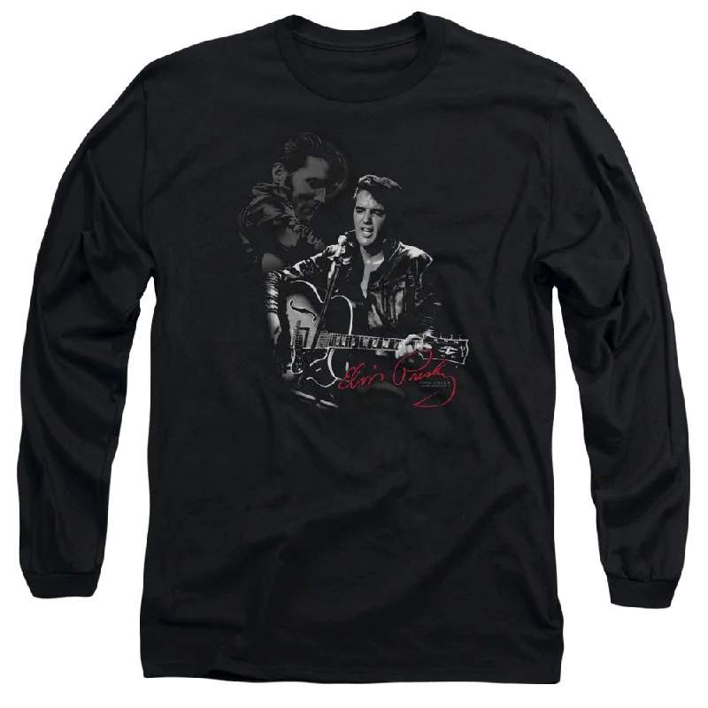 Inventory Reduction Elvis Presley Long Sleeve T-Shirt Performance Black Tee