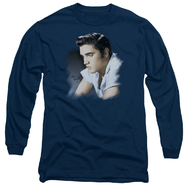 Crazy Savings Elvis Presley Long Sleeve T-Shirt Profile Navy Tee