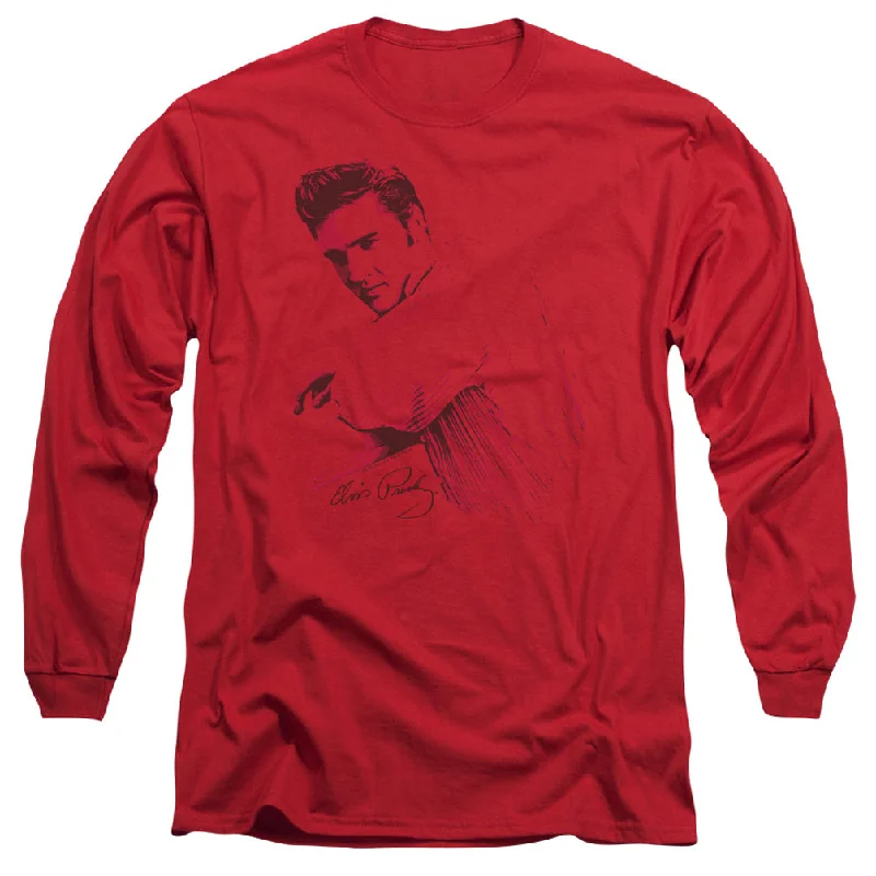 Exclusive Offers Elvis Presley Long Sleeve T-Shirt Side Portrait Red Tee