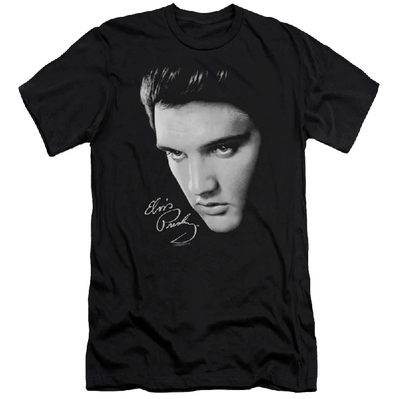 Hurry In Elvis Presley Premium Canvas T-Shirt Close Up Black Tee