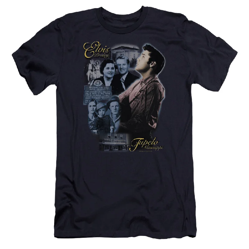 Final Clearance Elvis Presley Premium Canvas T-Shirt Collage Navy Tee