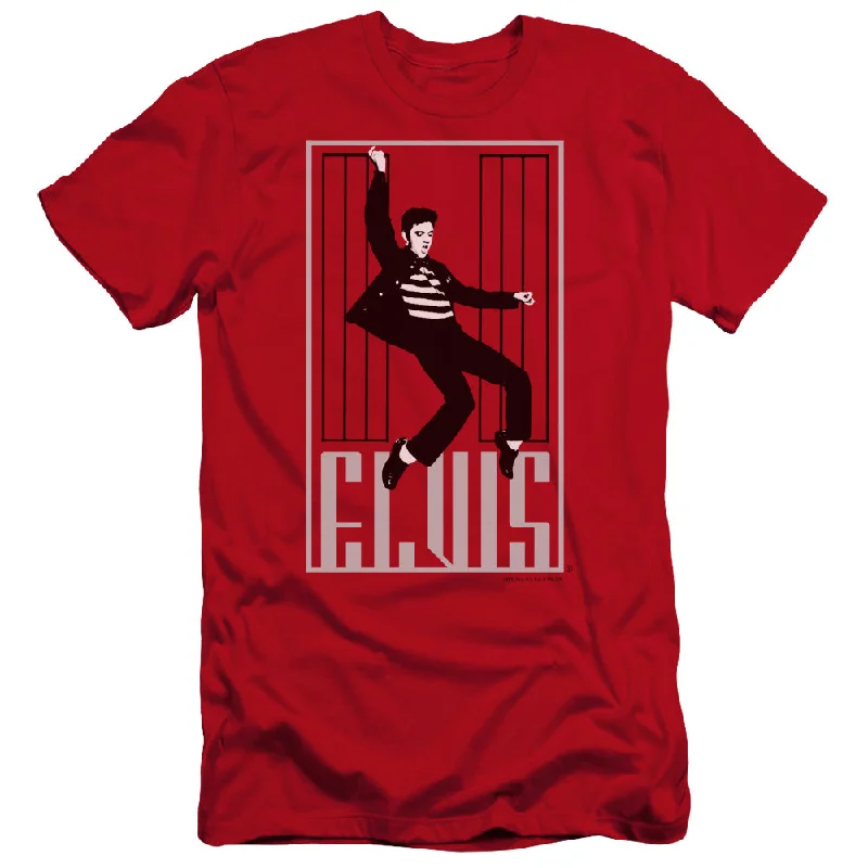 Discount Extravaganza Elvis Presley Premium Canvas T-Shirt Dancing Jailhouse Rock Red Tee