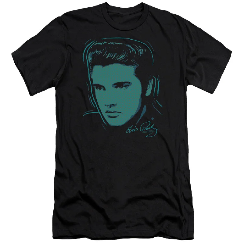 Super Deal Elvis Presley Premium Canvas T-Shirt Dots Portrait Black Tee