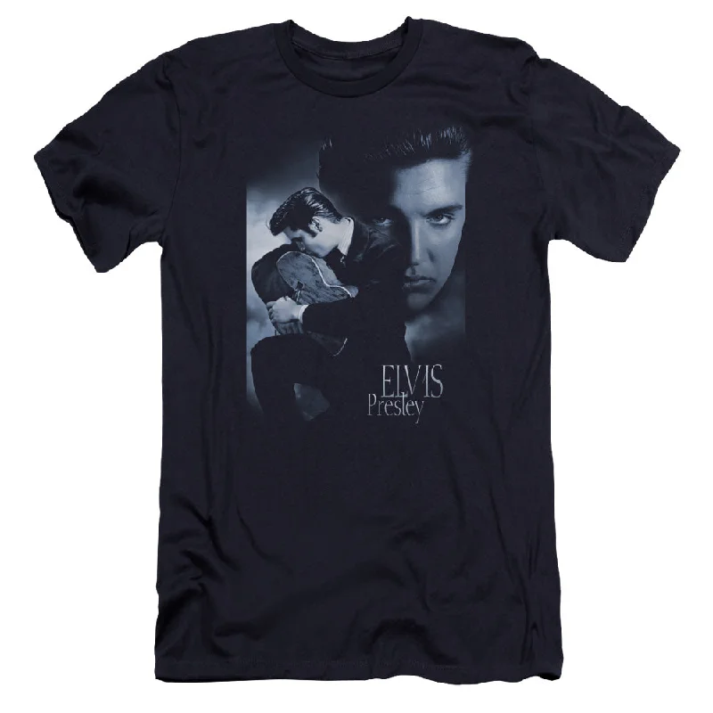 Buy Now Elvis Presley Premium Canvas T-Shirt Hugging and Kissing Guitar Navy