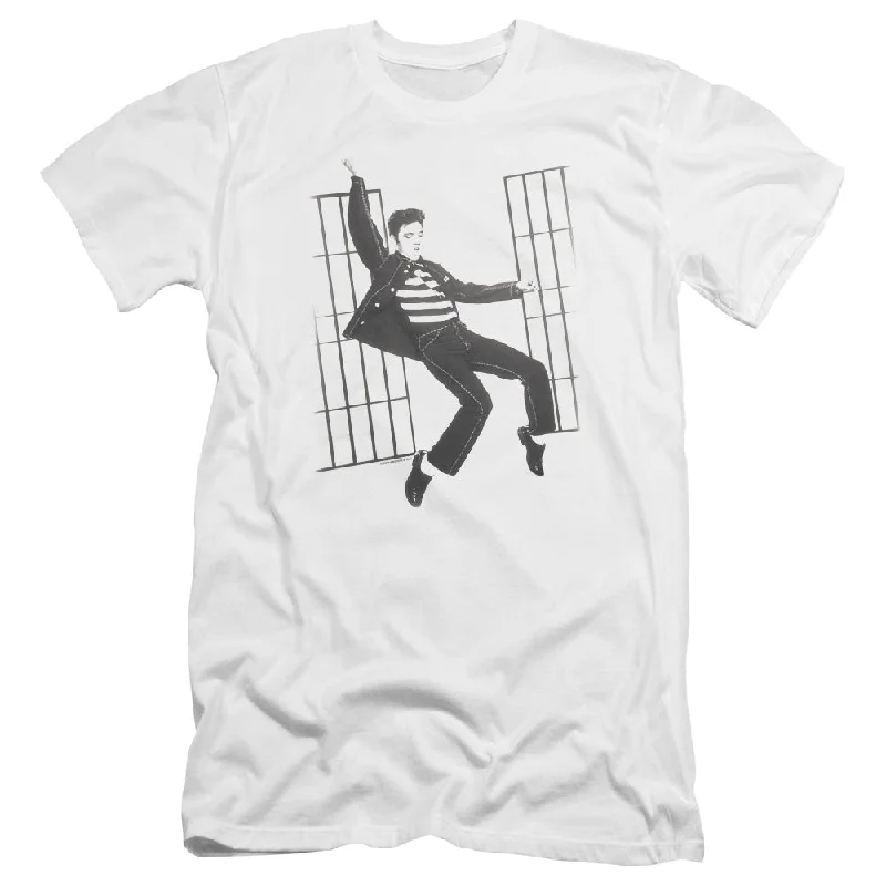 Super Savings Elvis Presley Premium Canvas T-Shirt Jailhouse Rock White Tee