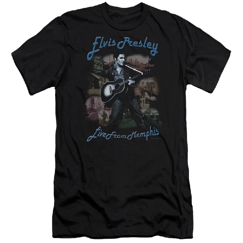 Quick Sale Elvis Presley Premium Canvas T-Shirt Live from Memphis Black Tee