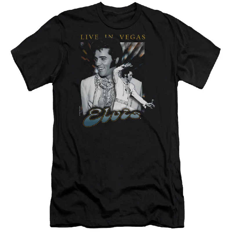 Overstock Elvis Presley Premium Canvas T-Shirt Live in Vegas Black Tee