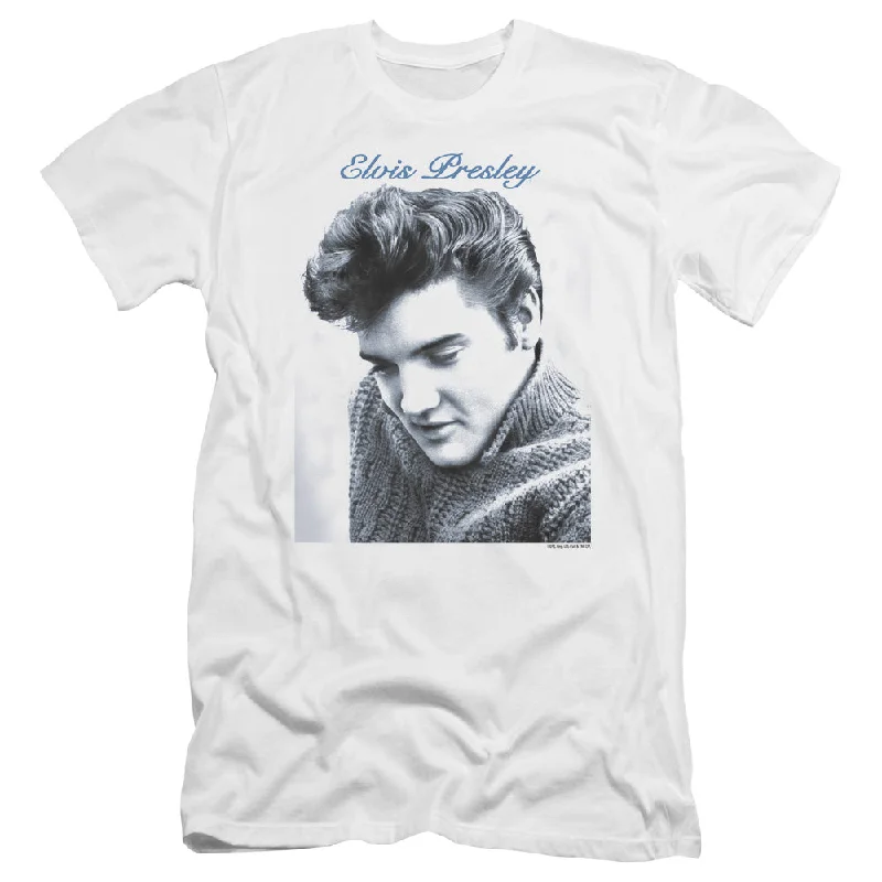 Price Drop Elvis Presley Premium Canvas T-Shirt Looking Down White Tee