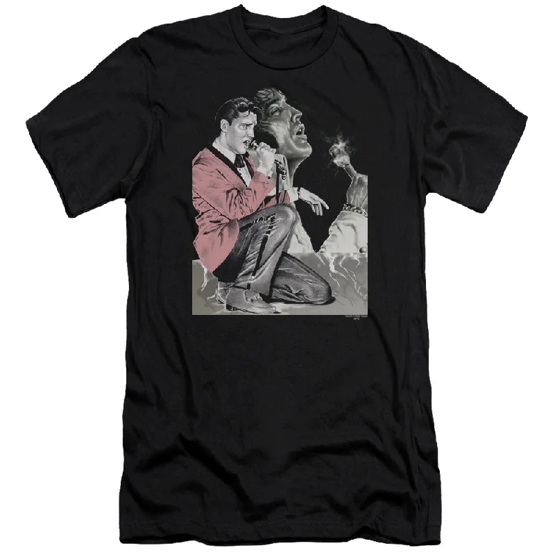 Online Only Elvis Presley Premium Canvas T-Shirt Mic Smoking Black Tee