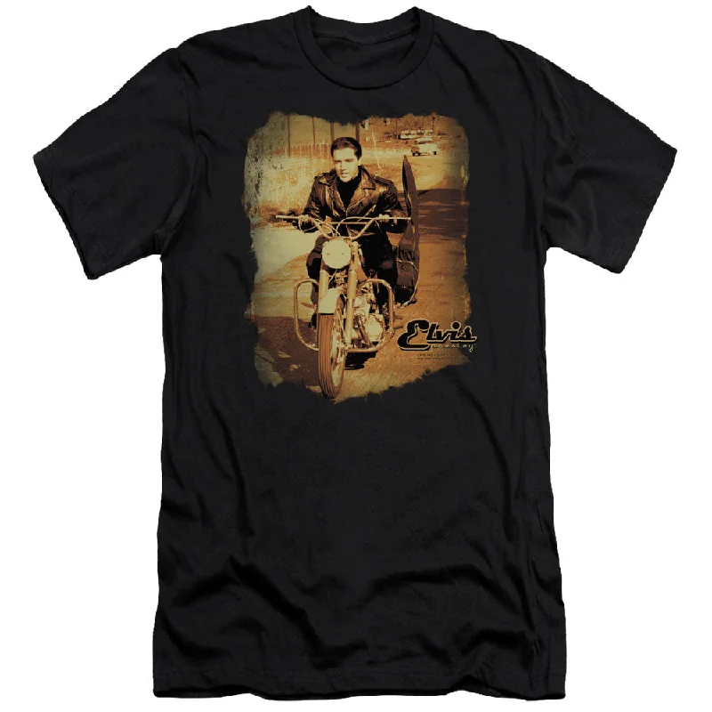 Mega Sale Elvis Presley Premium Canvas T-Shirt On The Road Black Tee