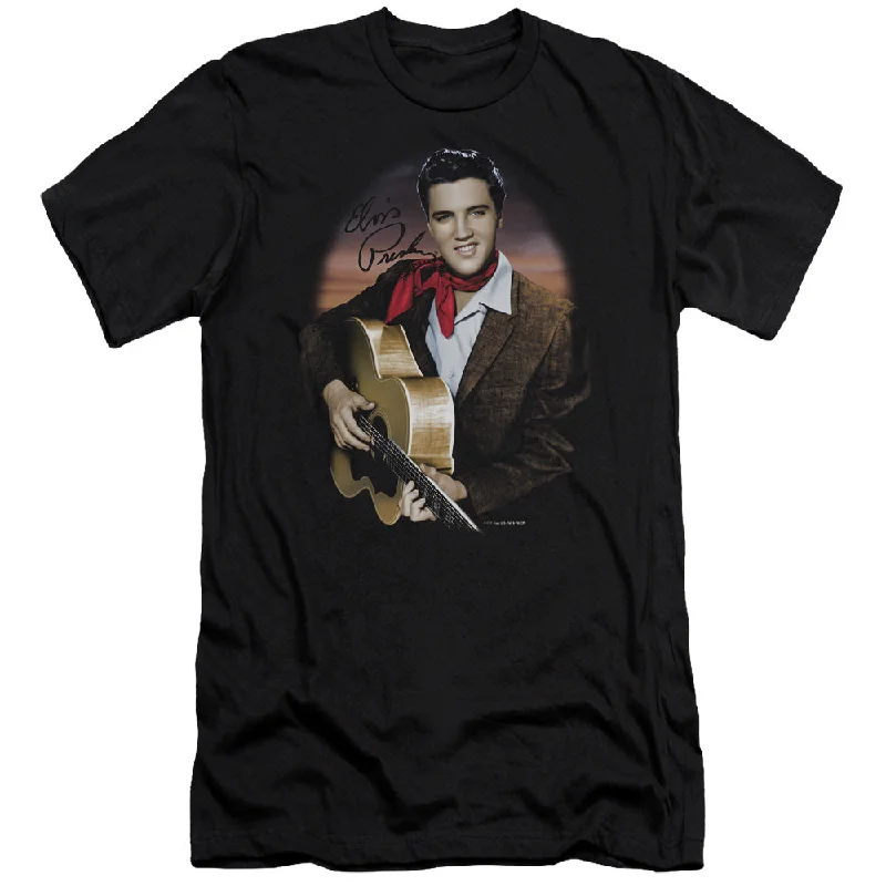 Extra Savings Elvis Presley Premium Canvas T-Shirt Red Scarf and Guitar Black Tee