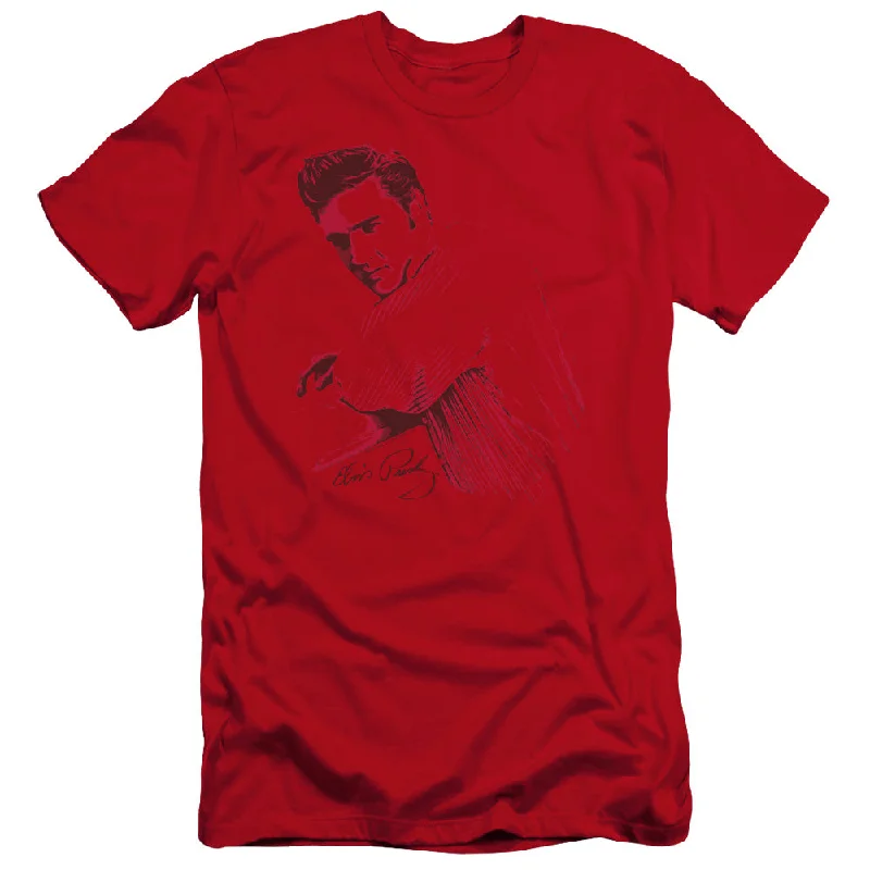 Great Deals Elvis Presley Premium Canvas T-Shirt Side Portrait Red Tee