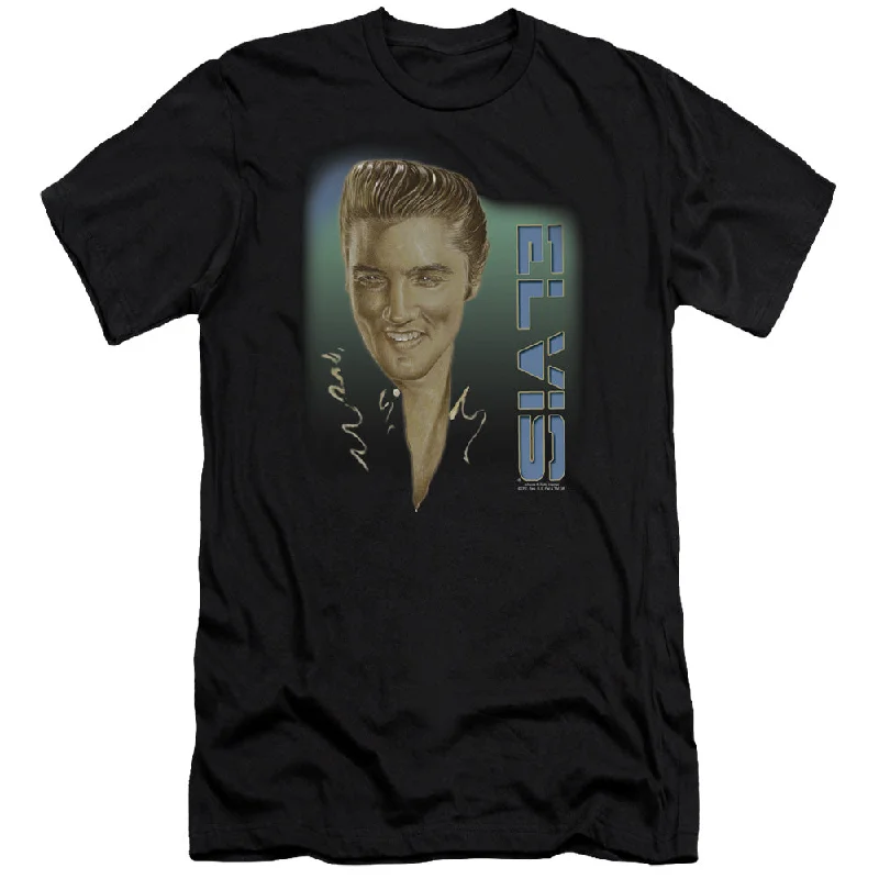 Price Blitz Elvis Presley Premium Canvas T-Shirt Slicked Back Hair Black Tee